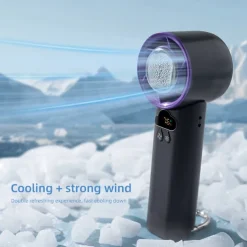 K52 Handheld Cooling Fan with Ice Porcelain Refrigeration, 13000rpm Motor, 100-Speed Stepless Control, Foldable Design, LED Display, and Type-C Charging – Portable Mini Fan for Summer Travel & Office
