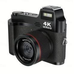4K HD Digital Camera Retro Non-Slip Grip 1500mAH Lithium Battery Timer Shooting Portable ABS Material for Beginners Family & Travel Audio Alarm USB/Battery Powered