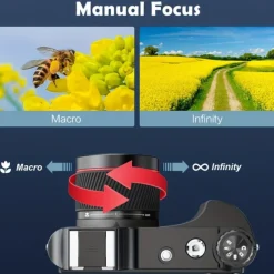 4K HD Digital Camera Retro Non-Slip Grip 1500mAH Lithium Battery Timer Shooting Portable ABS Material for Beginners Family & Travel Audio Alarm USB/Battery Powered