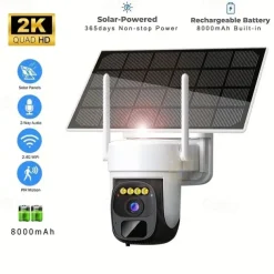 2K Pan Tilt 360 Solar-Powered Outdoor Wireless Security Camera with 3MP Color Night Vision 2-Way Talk Motion Detection IP66 Waterproof