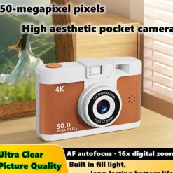 4K Retro Digital Camera Vlogging Camera WiFi with 2.4 LCD HD Screen 1080P 16X Compact Digital Zoom Camera Wide Angle Point and Shoot Camera