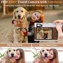 4K UHD Point and Shoot Camera Digicam with Auto Focus Compact Digital Camera Travel Camera with Auto Focus 48MP Vlogging Camera