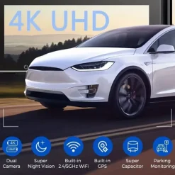 4K Ultra HD 3-Channel Car Recorder 2K1080P1080P inside front and rear 3.19-inch IPS screen Super Night Vision Built-in 5G WiFi and GPS Rear Camera Mirror Flip Function 24-Hour Parking Mode