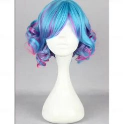 Kadiya Cosplay Wig Short Curly Colorful Lolita Zipper Cosplay Party Hair Halloween Wigs
