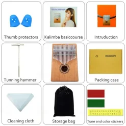 Kalimba Thumb Piano Portable 17 Keys Mbira Finger Piano with Tune Hammer and Study Instruction Musical Instruments Birthday Gift for Kid Adult Beginners Professional