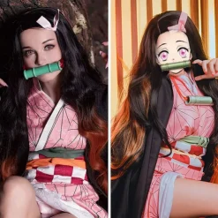 Kamado Nezuko Cosplay Wig for Demon Slayer, Anime Wig, Wig Character Wig for Women and Girls, Long Wavy Wig (Black & Orange) Halloween Wigs