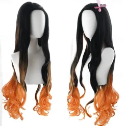 Kamado Nezuko Cosplay Wig for Demon Slayer, Anime Wig, Wig Character Wig for Women and Girls, Long Wavy Wig (Black & Orange) Halloween Wigs