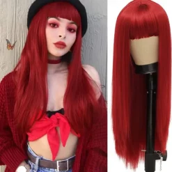 Kaneles Half Black Half Green Wig Long Straight Hair with Bangs Cosplay Natural Wavy Wig for Girls Cosplay Party Show Halloween Wigs