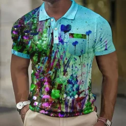 Kentucky Derby Men's Graphic Prints Waffle Polo Shirts Polo Shirts Lapel Polo Short Sleeve Polo Shirts Turndown Fashion Designer Casual Outdoor Street Casual Daily Print Summer Spring Blue-Green Blue