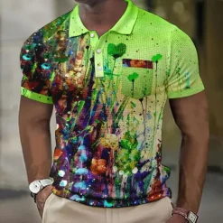 Kentucky Derby Men's Graphic Prints Waffle Polo Shirts Polo Shirts Lapel Polo Short Sleeve Polo Shirts Turndown Fashion Designer Casual Outdoor Street Casual Daily Print Summer Spring Blue-Green Blue