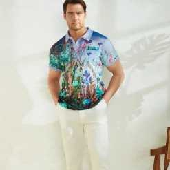 Kentucky Derby Men's Graphic Prints Waffle Polo Shirts Polo Shirts Lapel Polo Short Sleeve Polo Shirts Turndown Fashion Designer Casual Outdoor Street Casual Daily Print Summer Spring Blue-Green Blue