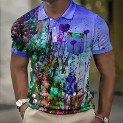 Kentucky Derby Men's Graphic Prints Waffle Polo Shirts Polo Shirts Lapel Polo Short Sleeve Polo Shirts Turndown Fashion Designer Casual Outdoor Street Casual Daily Print Summer Spring Blue-Green Blue