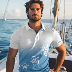 Kentucky Derby Men's Ombre Turtle Polo Short Sleeve Polo Shirts Collared Shirts Casual Resort Vacation Wear 3D Print Summer Spring Fall White Blue Dark Blue
