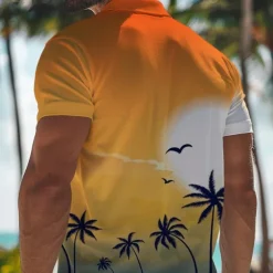 Kentucky Derby Men's Palm Tree Hawaiian Polo Shirts Golf Shirt Short Sleeve Polo Shirts Collared Shirts Beach Wear Vacation Wear Tropical Wear Party Outfits Buttons 3D Print Spring & Summer Yellow