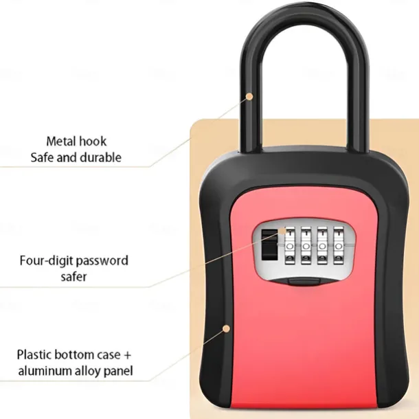 Key Storage Box Key Safe Key Lock Box Outdoor Waterproof 4-Digit Combination Key Storage Key Safe Outdoor Wall Mounted Hook