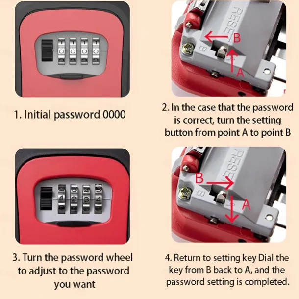 Key Storage Box Key Safe Key Lock Box Outdoor Waterproof 4-Digit Combination Key Storage Key Safe Outdoor Wall Mounted Hook