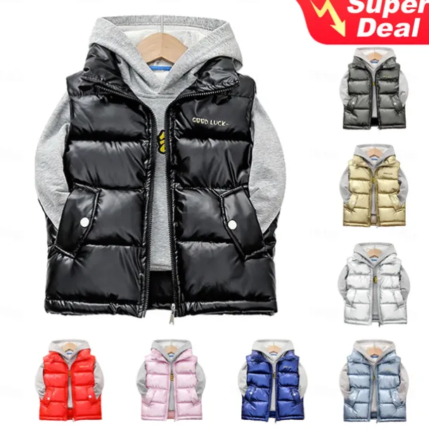 Kid Boy and Girl Puffer Vest Outerwear Basic Plain Sleeveless Winter Coat Black Gray Pink Daily Outdoor 3-13 Years