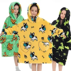 Kid's Adults' Character Oversized Hoodie Blanket Wearable Blanket With Pocket Shark Cat Dinosaur Onesie Pajamas Kigurumi Pajamas For Men and Women Boys and Girls Carnival Masquerade Cartoon