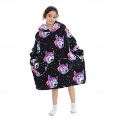 Kid's Adults' Character Oversized Hoodie Blanket Wearable Blanket With Pocket Shark Cat Dinosaur Onesie Pajamas Kigurumi Pajamas For Men and Women Boys and Girls Carnival Masquerade Cartoon