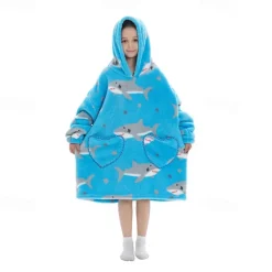 Kid's Adults' Character Oversized Hoodie Blanket Wearable Blanket With Pocket Shark Cat Dinosaur Onesie Pajamas Kigurumi Pajamas For Men and Women Boys and Girls Carnival Masquerade Cartoon