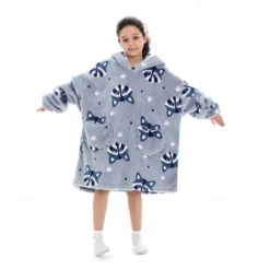 Kid's Adults' Character Oversized Hoodie Blanket Wearable Blanket With Pocket Shark Cat Dinosaur Onesie Pajamas Kigurumi Pajamas For Men and Women Boys and Girls Carnival Masquerade Cartoon