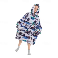 Kid's Adults' Character Oversized Hoodie Blanket Wearable Blanket With Pocket Shark Cat Dinosaur Onesie Pajamas Kigurumi Pajamas For Men and Women Boys and Girls Carnival Masquerade Cartoon