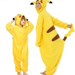 Kid's Adults' Kigurumi Pajamas Pika Pika Patchwork Onesie Pajamas Funny Costume Flannelette Flannel Toison Cosplay Costume Warm Cute Cozy Homewear For Halloween Carnival