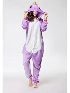 Kid's Adults' Kigurumi Pajamas Nightwear Camouflage Unicorn Flying Horse Pony Animal Onesie Pajamas Velvet Mink Cosplay For Boys Girls' Men and Women Christmas Animal Sleepwear Cartoon Festival
