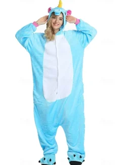 Kid's Adults' Kigurumi Pajamas Nightwear Camouflage Unicorn Flying Horse Pony Animal Onesie Pajamas Velvet Mink Cosplay For Boys Girls' Men and Women Christmas Animal Sleepwear Cartoon Festival