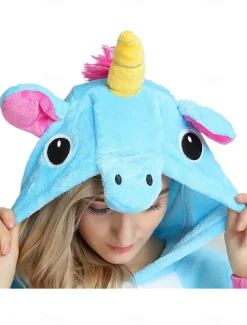 Kid's Adults' Kigurumi Pajamas Nightwear Camouflage Unicorn Flying Horse Pony Animal Onesie Pajamas Velvet Mink Cosplay For Boys Girls' Men and Women Christmas Animal Sleepwear Cartoon Festival