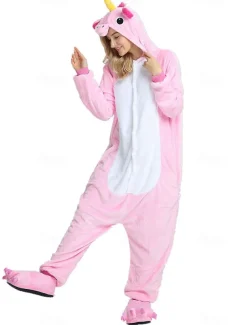 Kid's Adults' Kigurumi Pajamas Nightwear Camouflage Unicorn Flying Horse Pony Animal Onesie Pajamas Velvet Mink Cosplay For Boys Girls' Men and Women Christmas Animal Sleepwear Cartoon Festival
