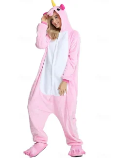 Kid's Adults' Kigurumi Pajamas Nightwear Camouflage Unicorn Flying Horse Pony Animal Onesie Pajamas Velvet Mink Cosplay For Boys Girls' Men and Women Christmas Animal Sleepwear Cartoon Festival
