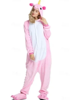 Kid's Adults' Kigurumi Pajamas Nightwear Camouflage Unicorn Flying Horse Pony Animal Onesie Pajamas Velvet Mink Cosplay For Boys Girls' Men and Women Christmas Animal Sleepwear Cartoon Festival