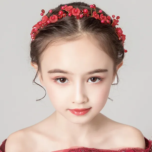 Kids Baby Girls' Headdress Red Flower Girl Dress Headdress Birthday Princess Braided Hair Accessories Girl Head Flower Show Headband