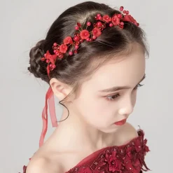 Kids Baby Girls' Headdress Red Flower Girl Dress Headdress Birthday Princess Braided Hair Accessories Girl Head Flower Show Headband
