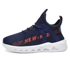 Kids' Black Breathable Mesh Running Sneakers with Lace-Up Design and Bold Letter Print - Comfortable Athletic Shoes for Boys