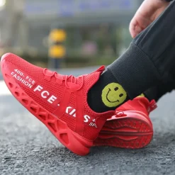 Kids' Black Breathable Mesh Running Sneakers with Lace-Up Design and Bold Letter Print - Comfortable Athletic Shoes for Boys