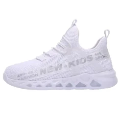 Kids' Black Breathable Mesh Running Sneakers with Lace-Up Design and Bold Letter Print - Comfortable Athletic Shoes for Boys