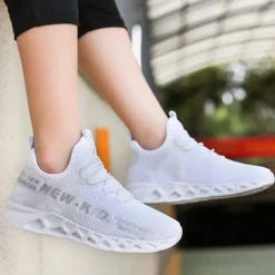 Kids' Black Breathable Mesh Running Sneakers with Lace-Up Design and Bold Letter Print - Comfortable Athletic Shoes for Boys