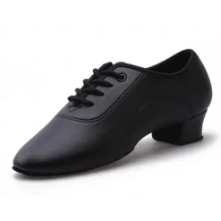 Kids' Black Lace-Up Ballroom Dance Shoes - Comfortable Faux Leather Latin Dance Shoes with Suede Sole for Boys' Performance & Practice