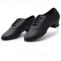 Kids' Black Lace-Up Ballroom Dance Shoes - Comfortable Faux Leather Latin Dance Shoes with Suede Sole for Boys' Performance & Practice
