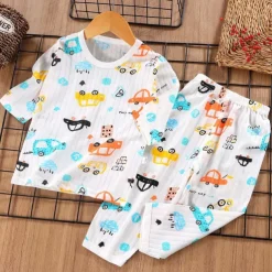 Kids Boys 2 Pieces Pajama Sets 3/4 Length Sleeve 3/4 sleeves Three Quarter Sleeve Cherry Bear Three quarter sleeve purple rabbit Animal Cartoon Crewneck Summer Spring Daily Home 3-7 Years