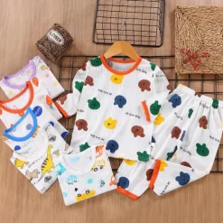 Kids Boys 2 Pieces Pajama Sets 3/4 Length Sleeve 3/4 sleeves Three Quarter Sleeve Cherry Bear Three quarter sleeve purple rabbit Animal Cartoon Crewneck Summer Spring Daily Home 3-7 Years
