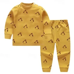 Kids Boys 2 Pieces T-shirt & Pants Long Sleeve Owl A01 A02 Animal Cartoon Crewneck Summer Spring Basic Home 3-7 Years