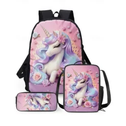 Kid's Boys' Backpack School Bag Bookbag School Outdoor Daily Polyester Large Capacity Lightweight Durable Zipper Print Pink Purple