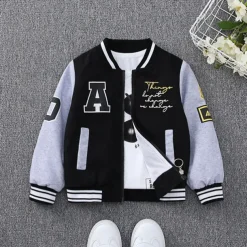 Kids Boys Baseball Jackets Outerwear Graphic Letter Long Sleeve Coat School Cool Daily Black Green Spring Fall 7-13 Years