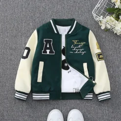 Kids Boys Baseball Jackets Outerwear Graphic Letter Long Sleeve Coat School Cool Daily Black Green Spring Fall 7-13 Years