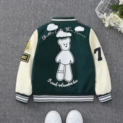 Kids Boys Baseball Jackets Outerwear Graphic Letter Long Sleeve Coat School Cool Daily Black Green Spring Fall 7-13 Years
