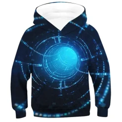 Kids Boys 3D Vertigo Hoodie Long Sleeve Optical Illusion Print Pocket Green Red Yellow Children Tops Fashion Hoodie