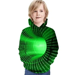 Kids Boys 3D Vertigo Hoodie Long Sleeve Optical Illusion Print Pocket Green Red Yellow Children Tops Fashion Hoodie